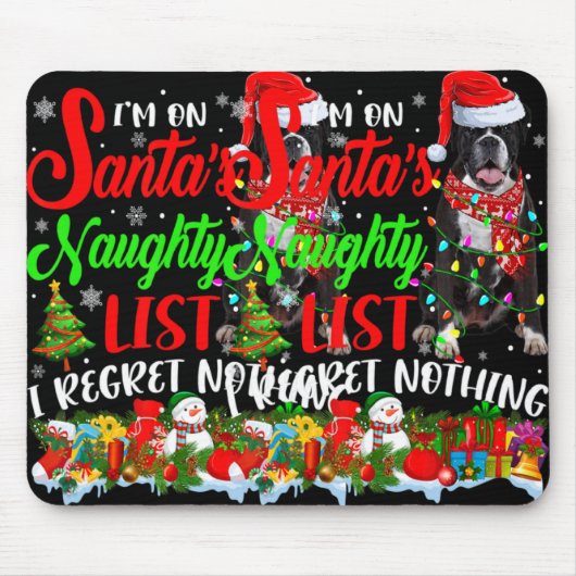 On Santas Naughty List Xmas Boxer T Shirt Muismat (Voorkant)