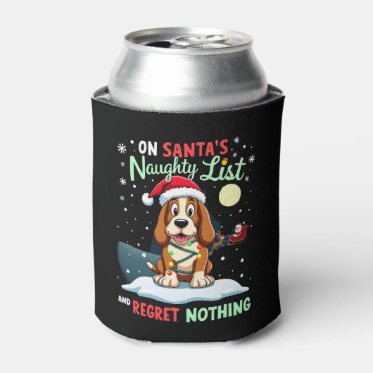 On Santa's Xmas Naughty List Regret Nothing Basset Blikjeskoeler (Blikje Voorkant)