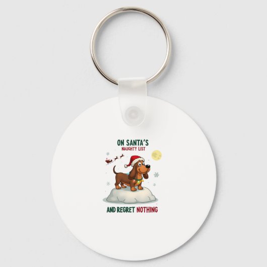 On Santa's Xmas Naughty List Regret Nothing Basset Sleutelhanger (Voorkant)