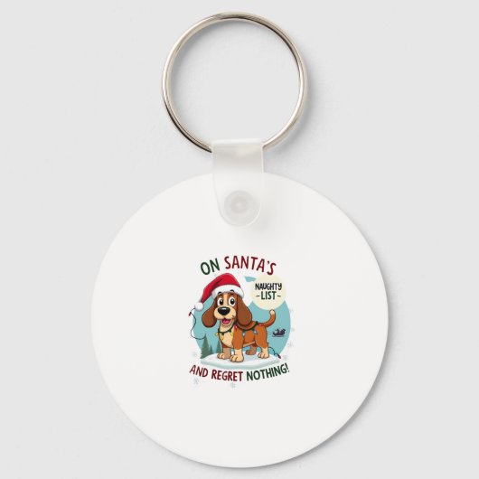 On Santa's Xmas Naughty List Regret Nothing Basset Sleutelhanger (Voorkant)
