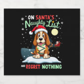 On Santa's Xmas Naughty List Regret Nothing Basset Sparkling Wijnetiket (Enkel label)