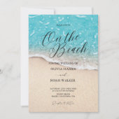 On The Beach Blue Ocean wedding Invitation Kaart (Voorkant)