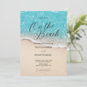 On The Beach Blue Ocean wedding Invitation Kaart (Staand voorkant)