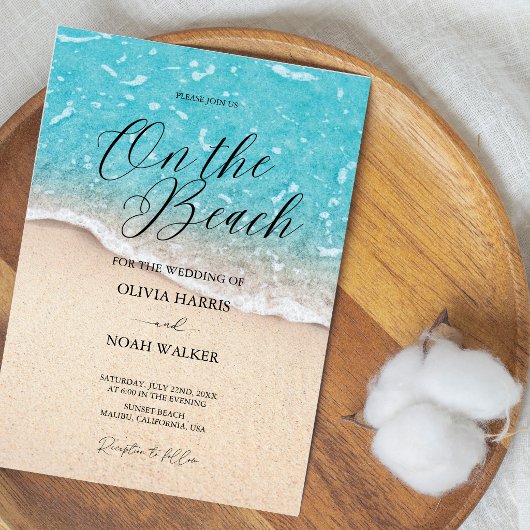 On The Beach Blue Ocean wedding Invitation Kaart