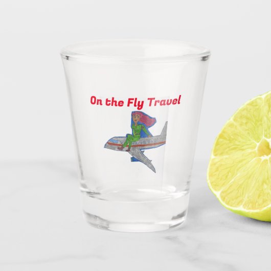 On the Fly Travel Mascot  Roze Shot Glas (Voorkant)