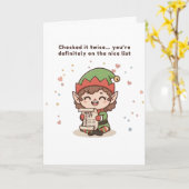 On the Nice List Cute Puchi Dōshi Elf Christmas  Kaart (Gele Bloem)
