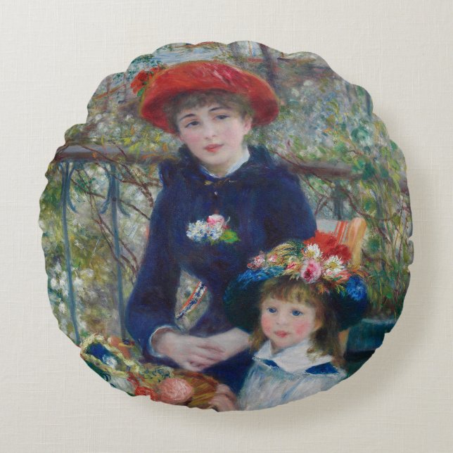 On the Terrace, Impressionist Portrait, Renoir Rond Kussen (Voorkant)
