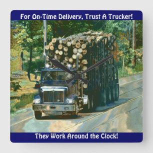 On-Time Delivery Logging Truck Wall Clock Vierkante Klok