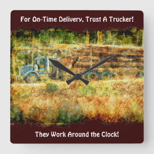 On-Time Delivery Logging Truck Wall Clock Vierkante Klok
