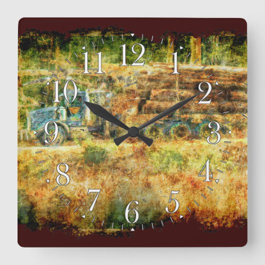 On-Time Delivery Logging Truck Wall Clock Vierkante Klok (Voorkant)