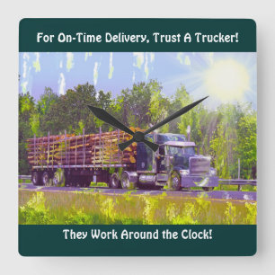 On-Time Delivery Logging Truck Wall Clock Vierkante Klok