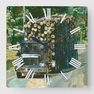 On-Time Delivery Logging Truck Wall Clock Vierkante Klok