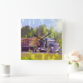 On-Time Delivery Logging Truck Wall Clock Vierkante Klok (Huis)