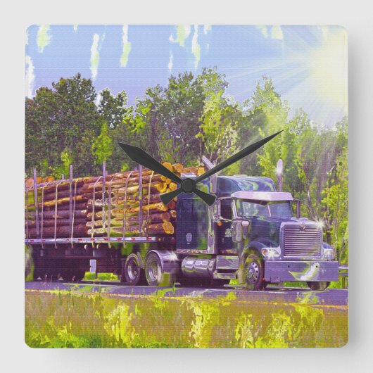 On-Time Delivery Logging Truck Wall Clock Vierkante Klok (Voorkant)