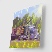 On-Time Delivery Logging Truck Wall Clock Vierkante Klok (Hoek)