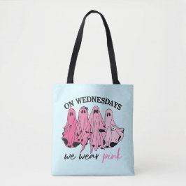 On wednesdays we wear pink ghost boo gang tote bag