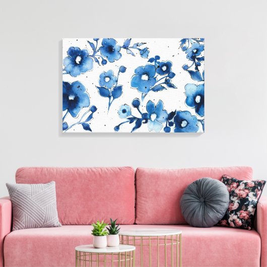 Onafhankelijke blauwe bloemen canvas afdruk (Insitu (Woonkamer))