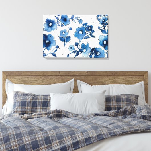 Onafhankelijke blauwe bloemen canvas afdruk (Insitu (Slaapkamer))