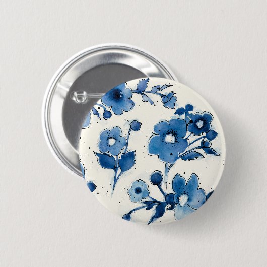 Onafhankelijke blauwe bloemen ronde button 5,7 cm (Voorkant /achterkant)