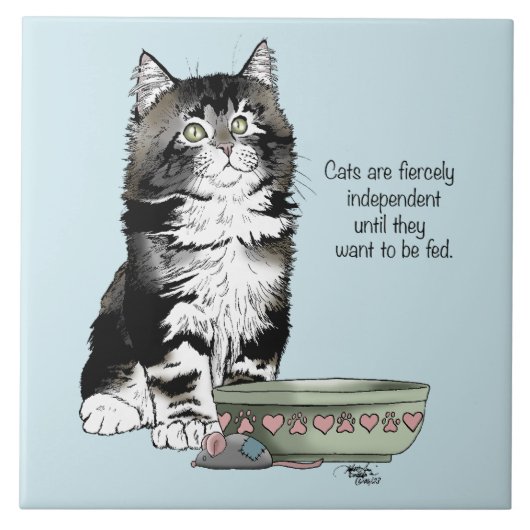 Onafhankelijke kitten kom grappig tegeltje (Voorkant)