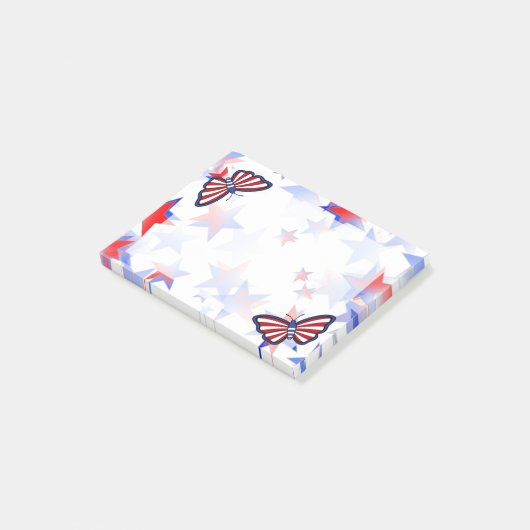 Onafhankelijke rode, witte, blauwe, grafische vlin post-it® notes (Schuin)