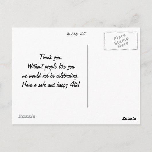 Onafhankelijkheidsdag 4 juli 2011 briefkaart (Achterkant)