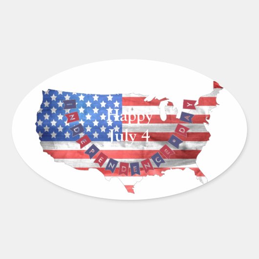 Onafhankelijkheidsdag 4 juli Amerikaanse vlag Vere Ovale Sticker (Voorkant)