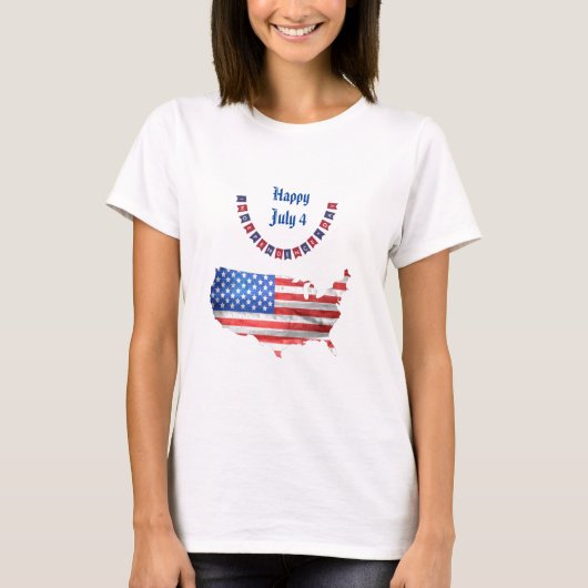 Onafhankelijkheidsdag 4 juli Amerikaanse vlag Vere T-shirt (Voorkant)