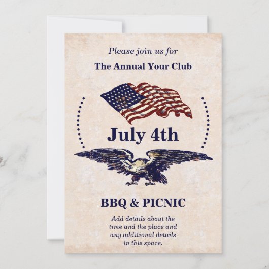 Onafhankelijkheidsdag 4 juli  BBQ Partij Kaart (Achterkant)