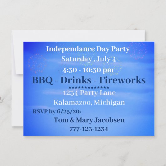 Onafhankelijkheidsdag 4 juli Feest BBQ Vuurwerk Kaart (Achterkant)