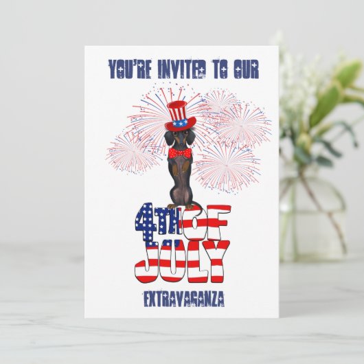 Onafhankelijkheidsdag 4 juli Uitnodiging Dachshund (Staand voorkant)