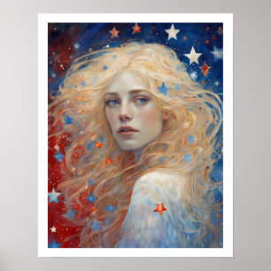 Onafhankelijkheidsdag 4 juli Vrouw Vuurwerk Art De Poster