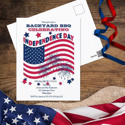 Onafhankelijkheidsdag 4 juli - Waving Flag Invi Briefkaart