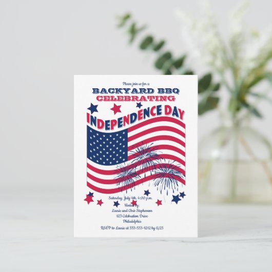 Onafhankelijkheidsdag 4 juli - Waving Flag Invi Briefkaart (Staand voorkant)