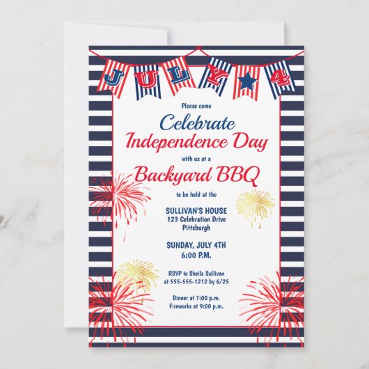 Onafhankelijkheidsdag 4e Bunting Backyard BBQ Kaart (Voorkant)