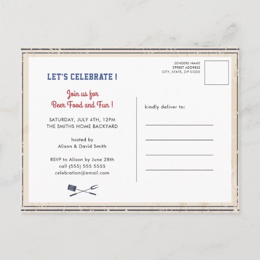  Onafhankelijkheidsdag 4e van JULY BBQ Uitnodiging Briefkaart (Achterkant)