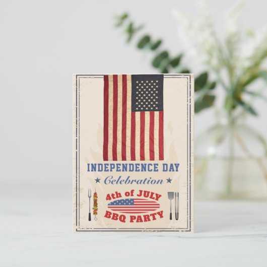 Onafhankelijkheidsdag 4e van JULY BBQ Uitnodiging Briefkaart (Staand voorkant)
