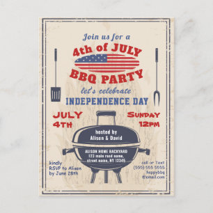  Onafhankelijkheidsdag 4e van JULY BBQ Uitnodiging Briefkaart