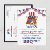 Onafhankelijkheidsdag Amerikaanse vlag Corgi BBQ Uitnodiging Briefkaart (Voorkant / Achterkant)