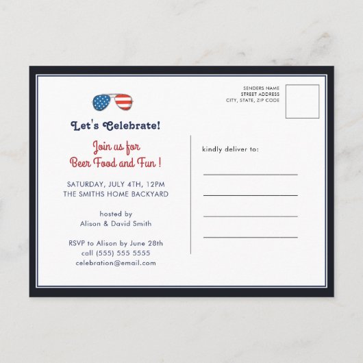 Onafhankelijkheidsdag Amerikaanse vlag Corgi BBQ Uitnodiging Briefkaart (Achterkant)