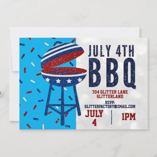 Onafhankelijkheidsdag BBQ 4 Glitter Uitnodiging (Achterkant)