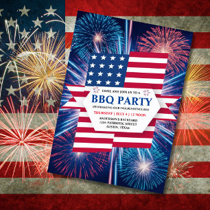 Onafhankelijkheidsdag BBQ 4 juli Vuurwerkfeest Kaart