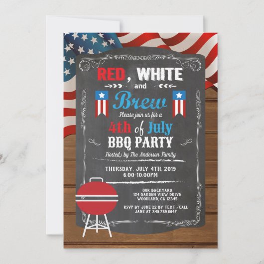 Onafhankelijkheidsdag BBQ party uitnodiging. 4th o Kaart (Voorkant)
