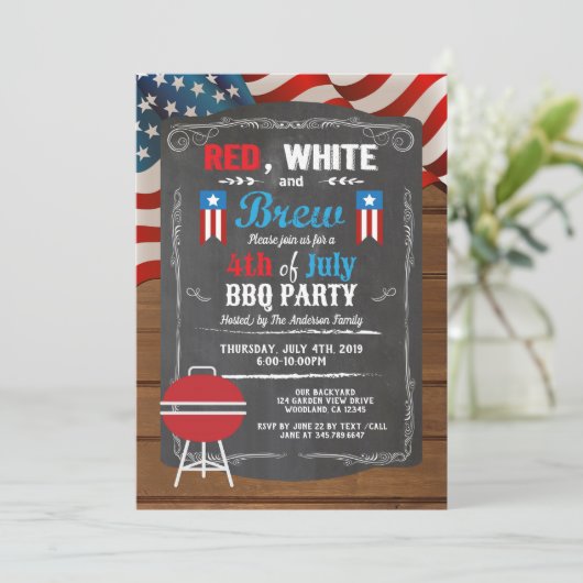 Onafhankelijkheidsdag BBQ party uitnodiging. 4th o Kaart (Staand voorkant)