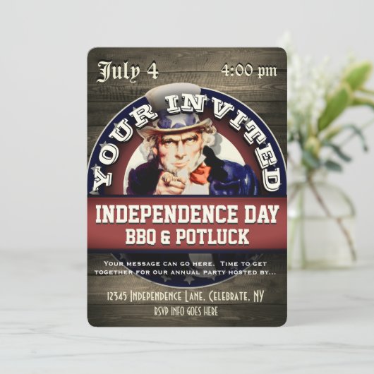 Onafhankelijkheidsdag BBQ Potluck Kaart (Staand voorkant)