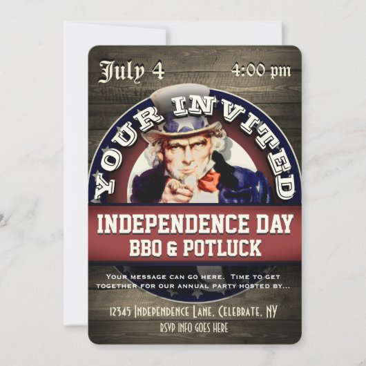 Onafhankelijkheidsdag BBQ Potluck Kaart (Voorkant)