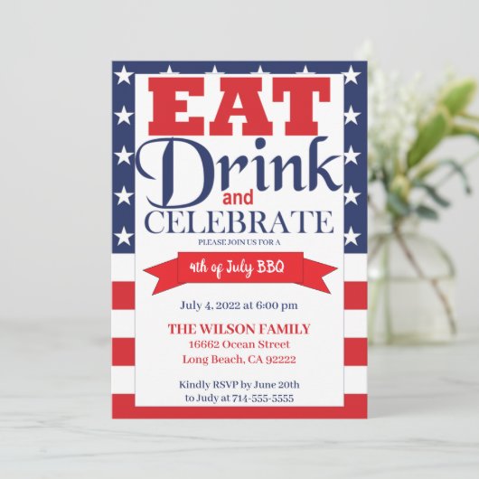 Onafhankelijkheidsdag BBQ uitnodiging (Staand voorkant)