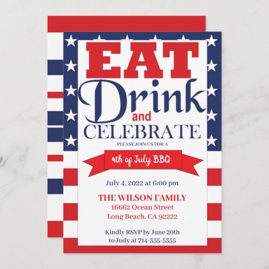 Onafhankelijkheidsdag BBQ uitnodiging (Voorkant / Achterkant)
