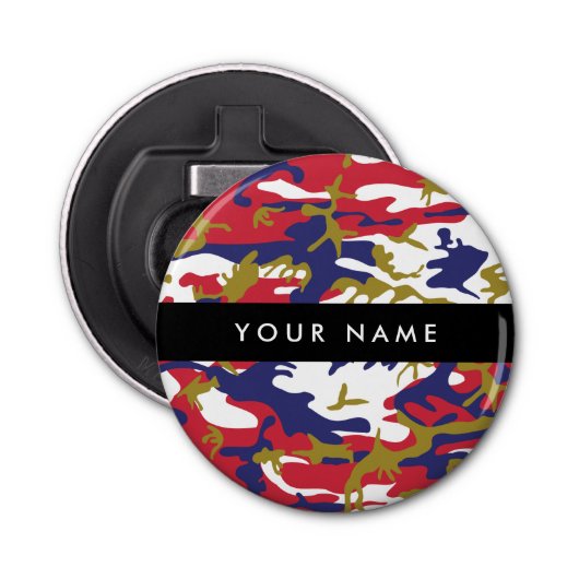 Onafhankelijkheidsdag Camouflage Jouw naam Persona Button Flesopener (Voorkant)