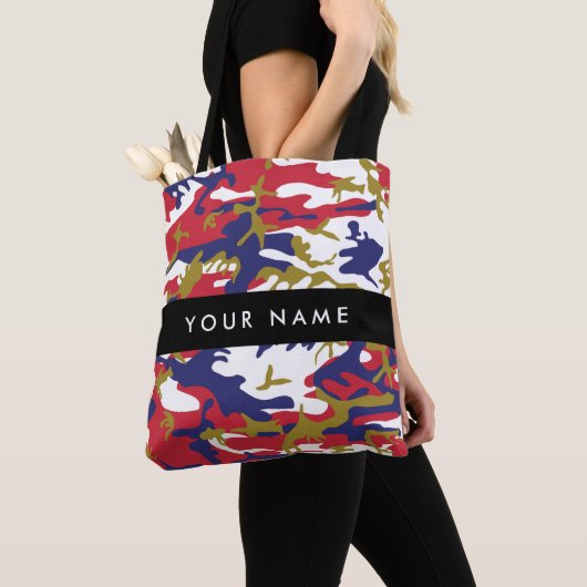 Onafhankelijkheidsdag Camouflage Jouw naam Persona Tote Bag (Dichtbij)